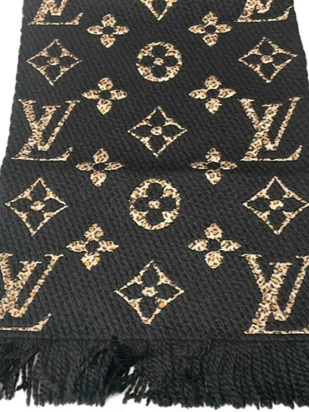 LOUIS VUITTON Echalb Giant Monogram Jungle M75885 Black Beige GM0139 Scarf Wool